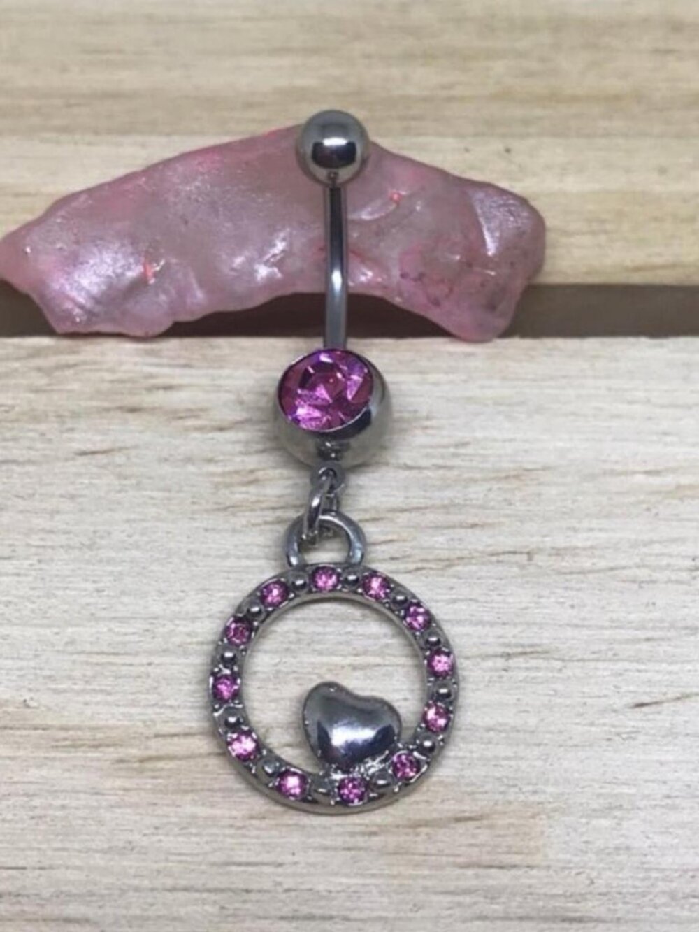 Pink Multi gem Heart dangle belly button ring navel ring piercing new 14 Gauge